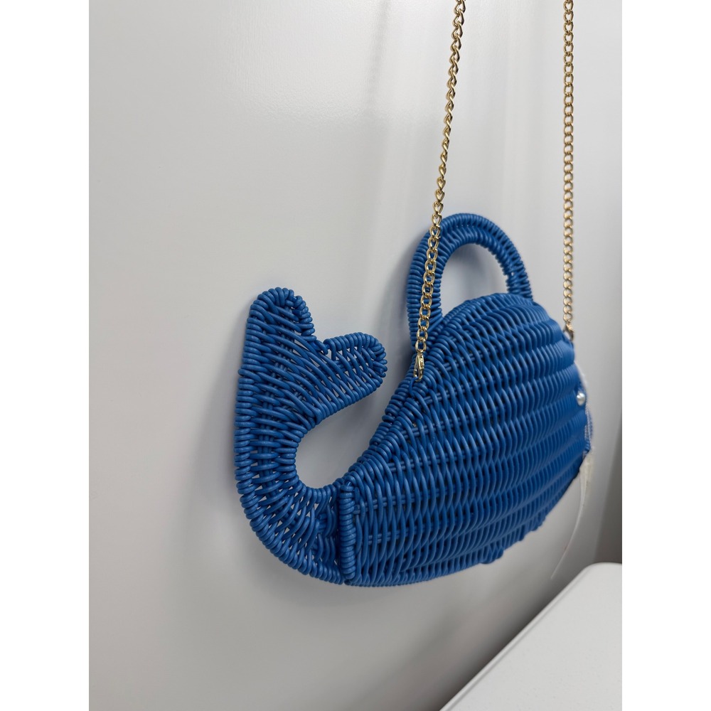 New Tommy Bahama Navy Blue Raffia Wicker Whale Crossbody Bag Woven Purse NWT - Picture 5 of 10